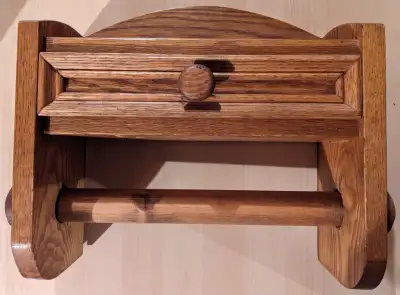 Wooden Wall Shelf with Drawer & Paper Towel Holder, View more