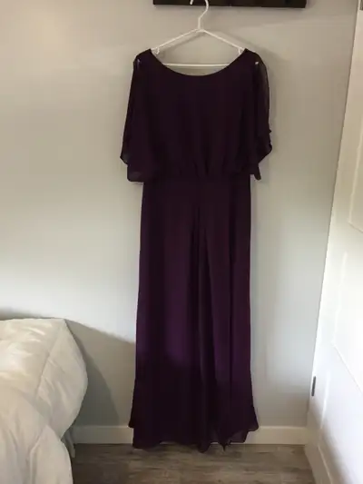 Violet bridesmaid, prom, or graduation dress. Floor-length. Leg slit. Chiffon. Size 12. Worn once. S...