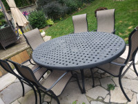 Cast Aluminum Outdoor Dining Table and Six Chairs