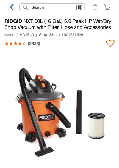 RIDGID NXT 60L (16 Gal.) 5.0 Peak HP Wet/Dry, View more