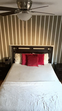1 queen bed frame ( NO MATTRESS OR BOX ) 2 night stands and 1 dr
