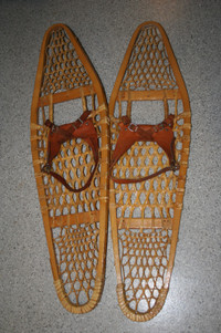 VTG Wood Cat Gut Snowshoes Snow Ice Shoes, Decor