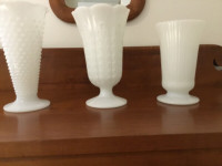 3 Vintage Milk Glass Vases