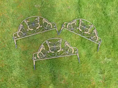 3 Gold/Black butterfly garden fence pieces, View more