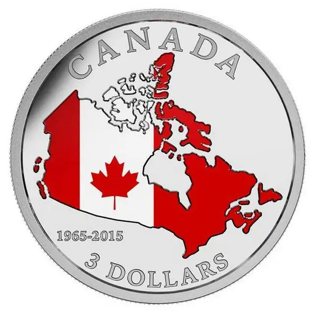 2015 $3 50ᵗʰ Anniversary of Canadian Flag 9999 Ag $75. in Arts & Collectibles in Winnipeg - Image 2