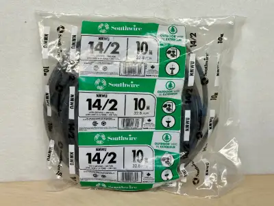 New in package. This black 14/2 gauge NMD90 household electrical wire on a 10-m spool is used for re...