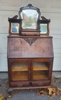 Antique Quarter Cut Oak Drop Front Secretary Desk