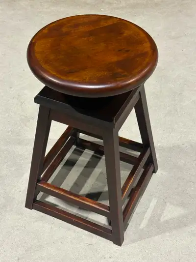 Vintage Wooden Swivel Stool (w Round Seat & Four-Legged Base), View more