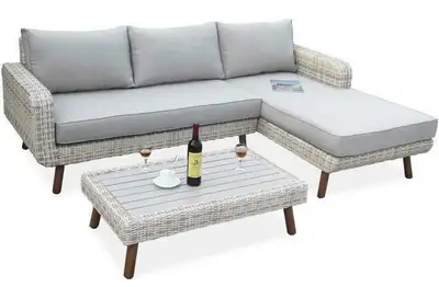 Ensemble sectionnel patio extérieur Cape Cod 3 morceaux gris pâle modulaire en rotin synthétique réa...