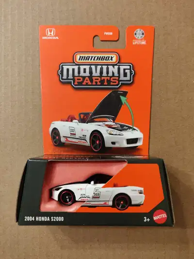 New Matchbox Moving Parts 2004 Honda S2000 convertible 1/64 diecast car with opening hood feature $1...