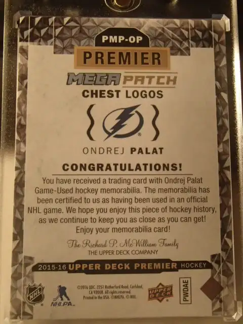 carte de hockey upper deck premier ondrej palat mega patch62854393644419121