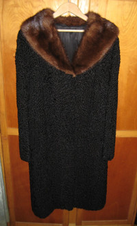 Vintage mink and persian lamb's wool fur coat full length 1960s
