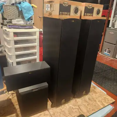 2 Tower Speakers 2 Ceiling Speakers - boxes never opened 1 Center Channel Speaker 1 Subwoofer Speake...