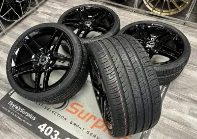 19" M07 Gloss Black Staggered Rims & Tires - Mercedes C300