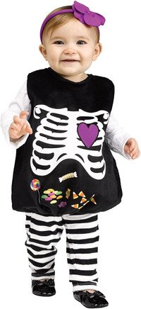 Infant Girls Black Skelly Belly Candy Skeleton Costume Tunic 0-1
