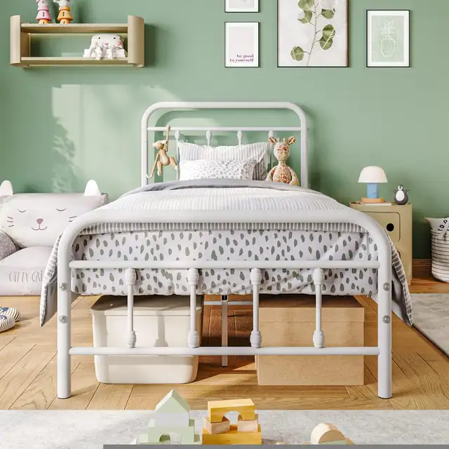 (NEW) TWIN Metal Bed Frame with Headboard & Footboard WHITE in Beds & Mattresses in City of Toronto - Image 9