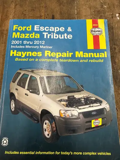 2001 thru 2012 Ford Escape and Mazda Tribute Haynes service manual. In very good condition.