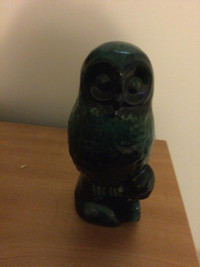 Vintage Ceramic Owl - Black w/Green Drizzle Glaze
