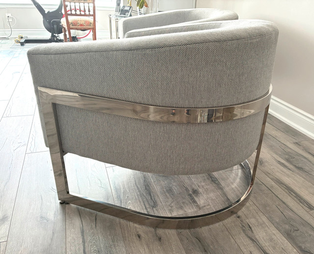 ~ NEGOTIABLE! $5000 Ethan Alan Armchairs ~ Grey Fabric, Chrome ~ in Couches & Futons in City of Toronto - Image 3