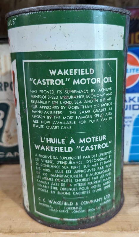 Vintage 1930's Castrol Wakefield Motor Oil Imperial Quart Can in Arts & Collectibles in Summerside - Image 4