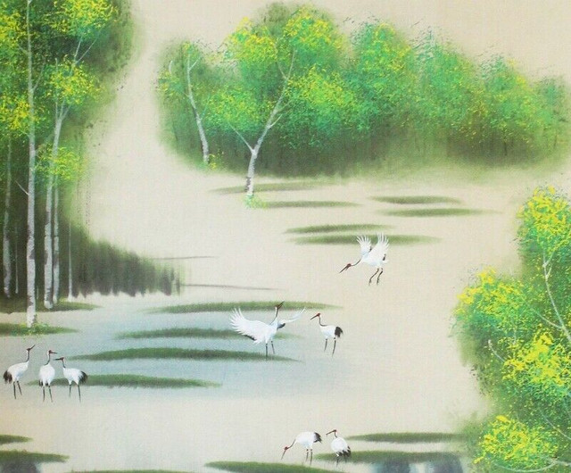 Large-size Chinese Ink Painting, Red-crowned Crane Water Playing in Arts & Collectibles in Gatineau - Image 2