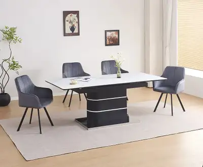 DINING TABLE IN  SINTERED STONE TOP IN SNOWY WHITE MARBLE FINISH, View more