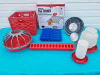 Egg Turner, Feeders, Water, Heat Lamp w/Bulb, egg trays