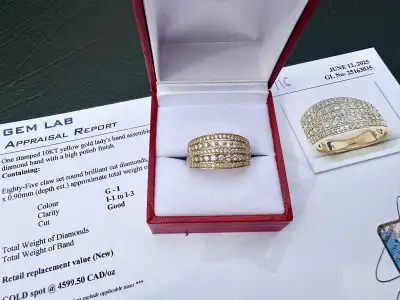 #716 - 10k Yellow Gold, .70ct Diamond Row Band Size 7, View more