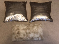 Rose Gold and Faux Fur Pillow Set (3 Pillows)