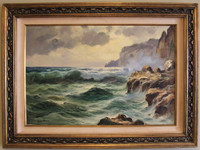 LARGE PAINTING OIL/ CANVAS "ROUGH SEA AT CAPRY" BY GUIDO ODIERNA