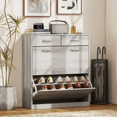 Narrow Shoe Storage with 2 Flip Drawers and Adjustable Shelves S, View more