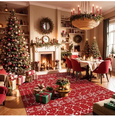 Christmas Area Rugs 6x9 for Living Room Red Snowflake Plaid Deco, View more
