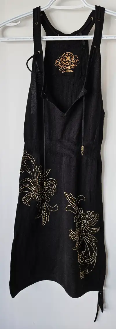 Guess Black Mini Dress with Beaded Metal Flowers, Size S 100% Co, View more