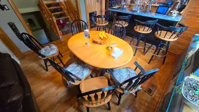 Dining Table, 6 chairs, and 4 stools and 3 leaves, View more