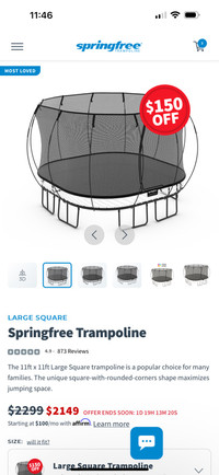 Springfree trampoline Large Square 11X11 plus accessories 