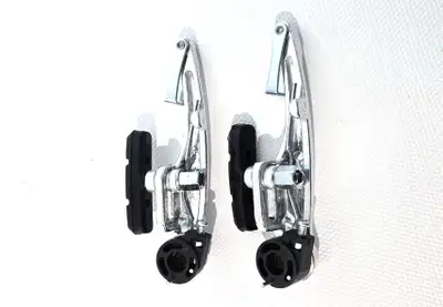 Pair of Silver Bicycle Caliper Brakes with Black Pads, View more