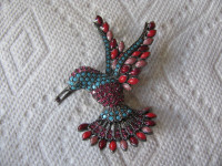 Vntg Joan Rivers Beaded Hummingbird Brooch Pin Crystal Accents