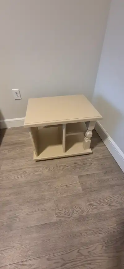 Pair of solid wood end table. Cream colour., View more