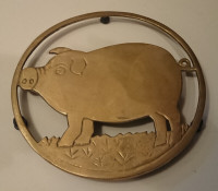 Vintage Brass Pig Hog Kitchen Trivet Pot Holder - Pot Stand