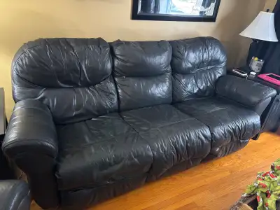 Free reclining sofa/couch - black leather, View more