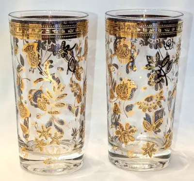 Dazzling Pr MCM Culver 22K Gold Chantilly 12 oz Highball Glasses, View more