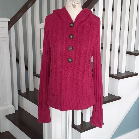 Berry cable knit Aeropostale hooded sweater Size XL in Women's - Tops & Outerwear in Markham / York Region - Image 2