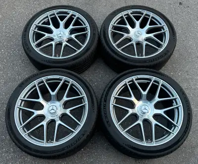 *4x Mercedes Benz GLC-Class GLC63 AMG OEM 21 Inch Staggered Two-Tone High Gloss Silver Rims Perfect...