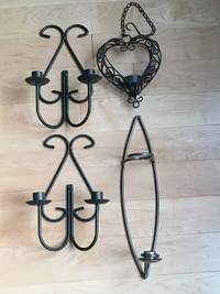 4 metal deco pieces for candles + 2 metal wicker vases