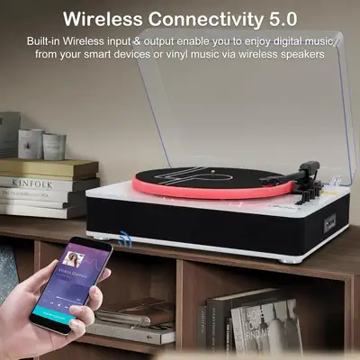 White Pearl LP&No.1 Turntable with Built-in Speakers, 3-Speed Be, View more