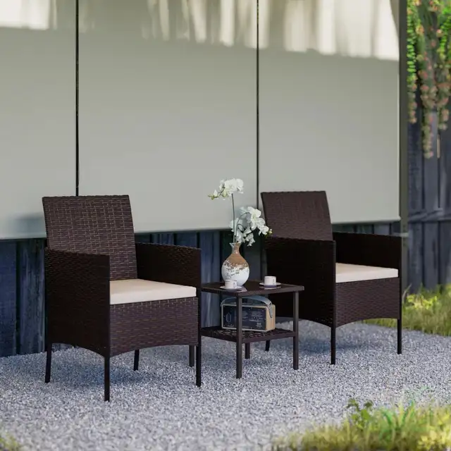 Wicker Bistro Set, 3 Piece Patio Furniture Set with 2-Tier Glass in Patio & Garden Furniture in Markham / York Region - Image 7