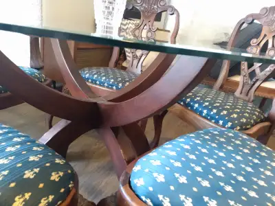 ROUND GLASS TOP DINNING SET - 5 CHAIRS, View more