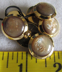 BUTTONS - Gold Beige Glass Center Buttons - 6 buttons