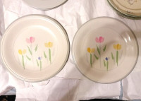 2 NOVA STUDIO VILLAGER STONEWARE DINNER PLATES