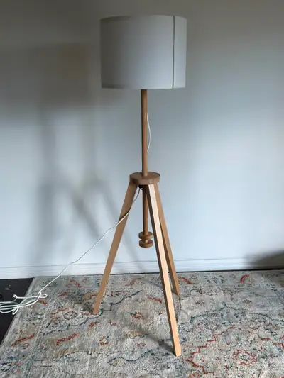 Wooden Tripod Floor Lamp with White Shade, View more